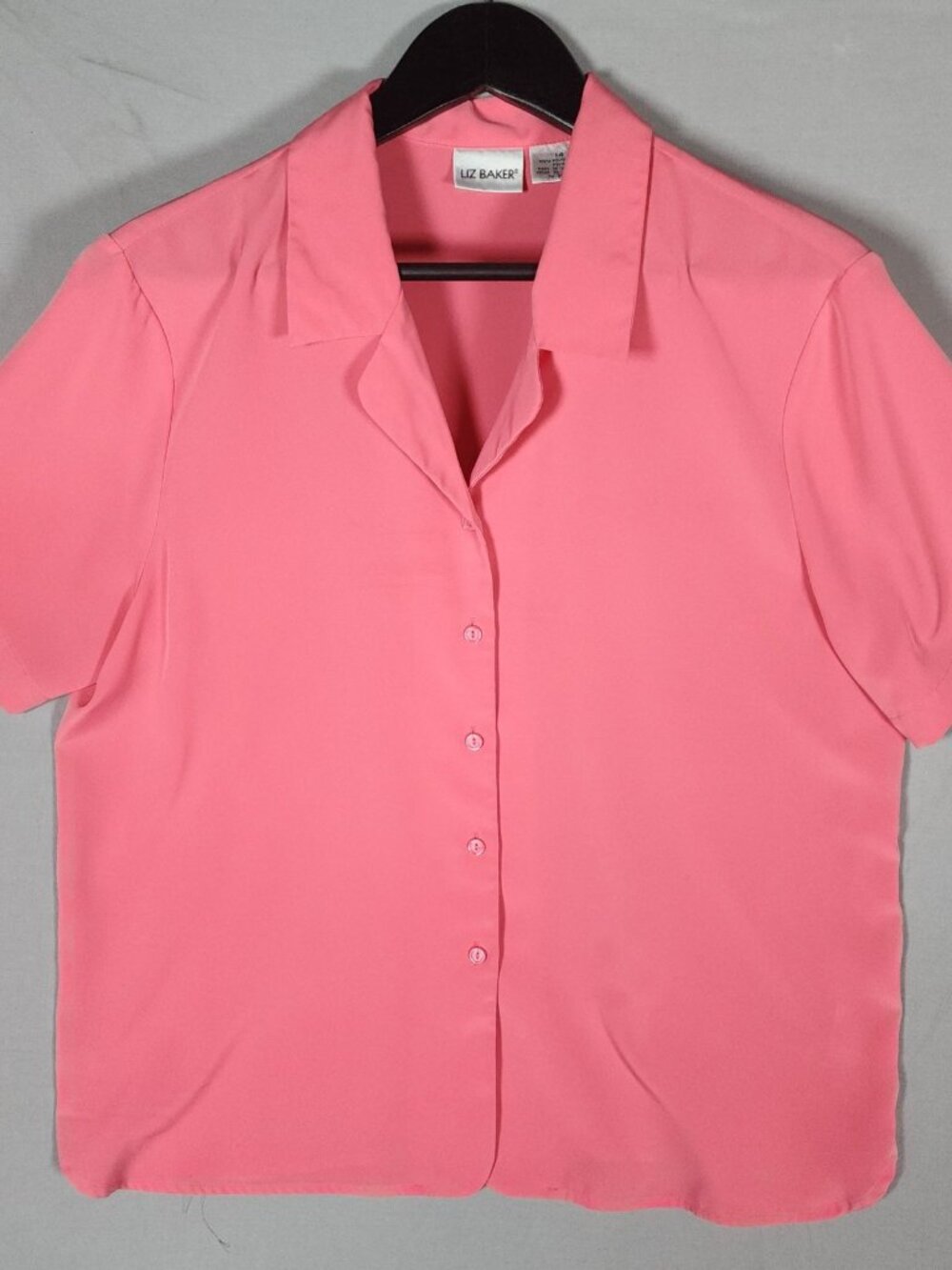 Liz Baker Womenโs Sz 14 Pink Button Front Short Sleeve Blouse